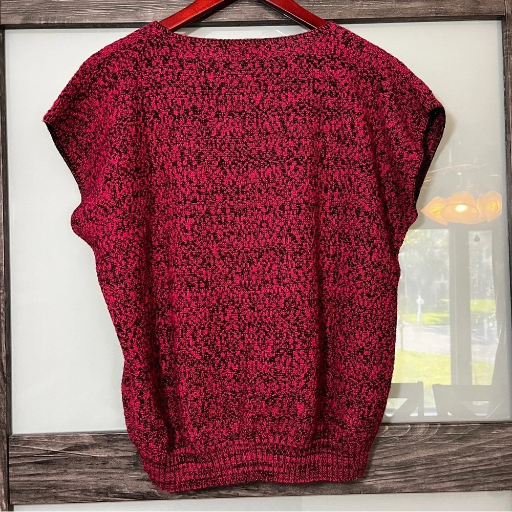 Vintage 80’s Kate Collins Dolman Sweater Marbled Hot Pink & Black Cap Sleeve - Picture 5 of 6